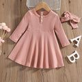 Geribbelde midi-jurk met lange mouwen en knoopsluiting (voor kinderen): ROZE