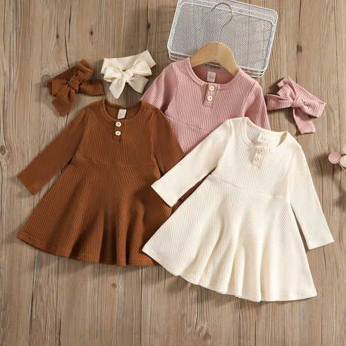 Geribbelde midi-jurk met lange mouwen en knoopsluiting (voor kinderen): ROZE